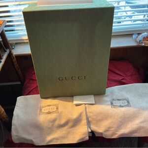 Gucci Olive Green Box with Beige Dust Bags and Card Holder